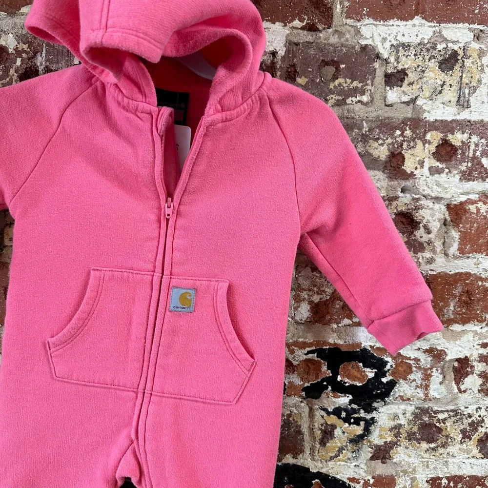 Carhartt Baby Girls Size 6M pink Cotton blend Hooded sweat coveralls